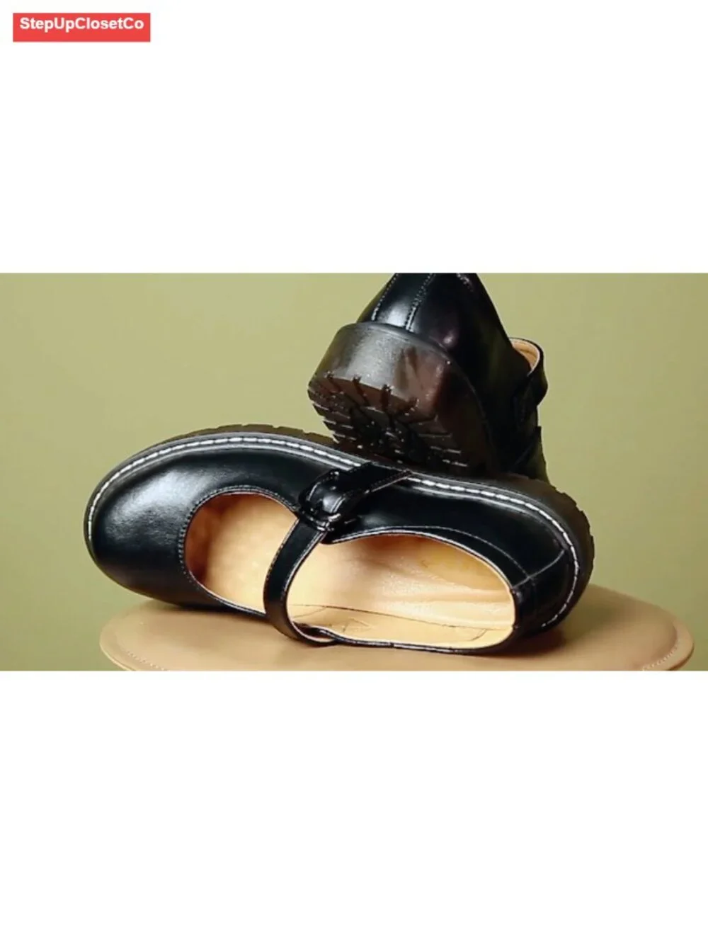XMM Mary Jane Shoes Women Oxfords Leather Round Toe Flats Non-Slip Ankle Buckle
